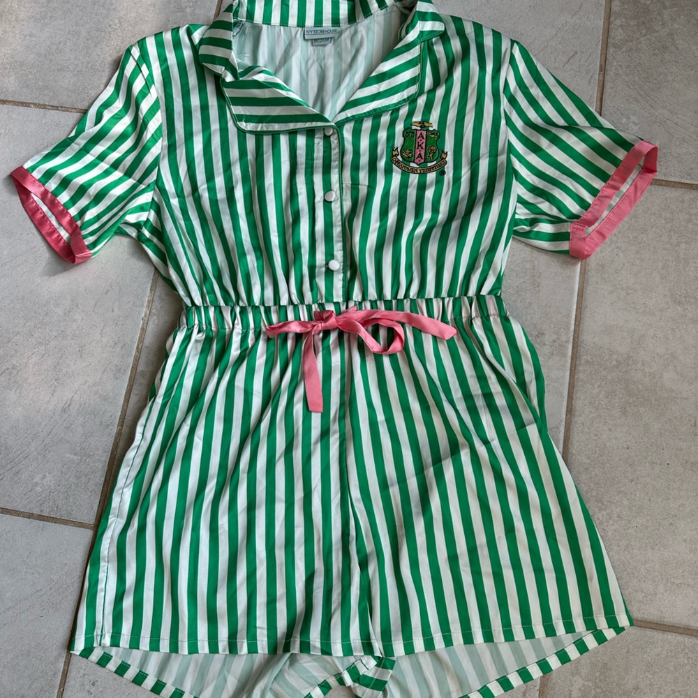 AKA Green and Pink Striped Women's Sleepwear Romper